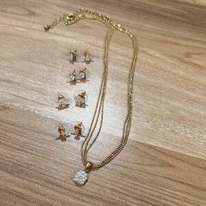 Gold Necklace and (4 pairs) Earring Set